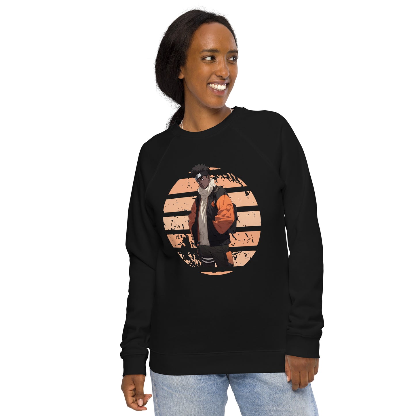 Anime Raised Me Unisex organic raglan sweatshirt