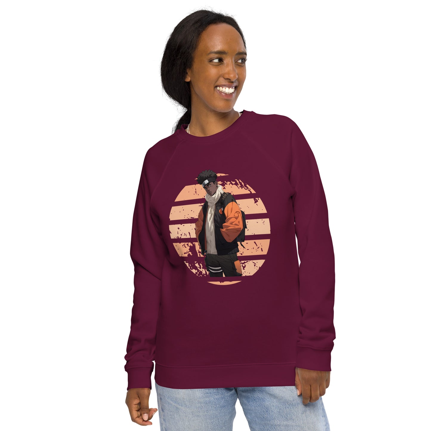 Anime Raised Me Unisex organic raglan sweatshirt