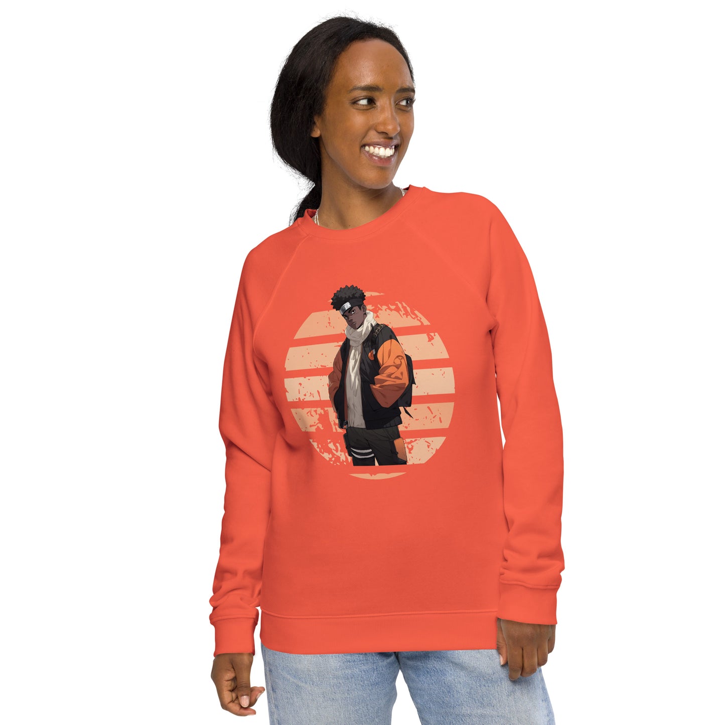 Anime Raised Me Unisex organic raglan sweatshirt