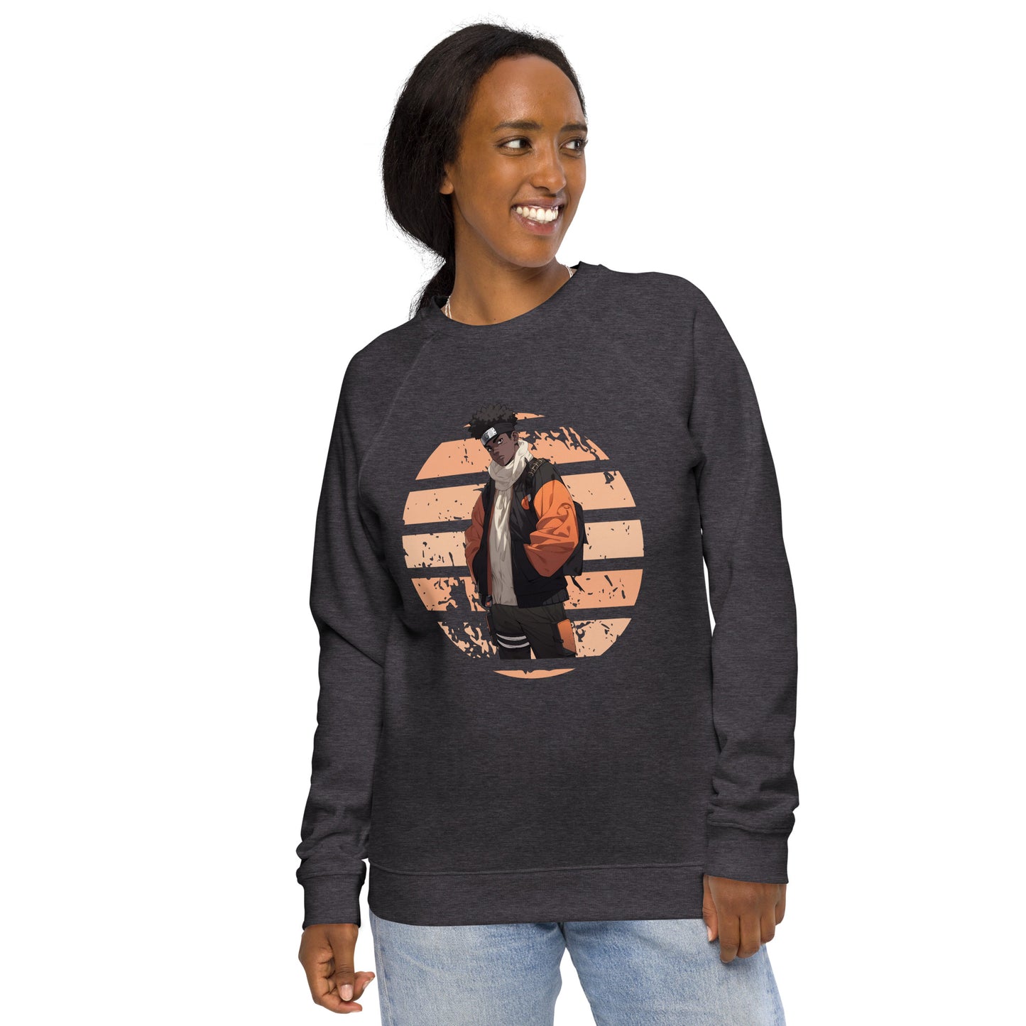 Anime Raised Me Unisex organic raglan sweatshirt